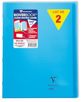 Clairefontaine 981602C - Packung mit 10 Heften Koverbook DIN A4+, 24x32cm, 48 Blatt kariert mit Rand, 90g, Einband PP, Blau, 1 Pack