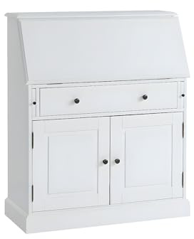 Vente-unique - Secrétaire en pin et MDF - Coloris : Blanc - CLEORE - avec Rangement