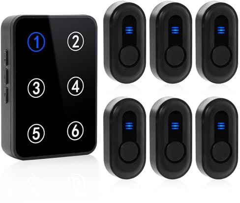 Wireless Caregiver Pager Call Button Nurse Call System 500Ft Range with LED Number Display for Elderly/Patient/Disabled at Home/Hospital/Clinic(6 Waterproof Call Button & 1 Receiver)