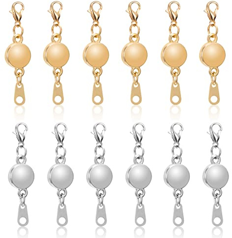 Magnet Schmuck Verschlüsse,12 Stücke Magnetische Karabinerverschlüsse für Halskette Armband Kette DIY Handwerk Machen, Silber und Gold