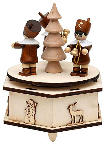 Deko-Geschenke-Shop Holz Spieldose klein mit Bergmannfiguren mit Spielwerk 60012