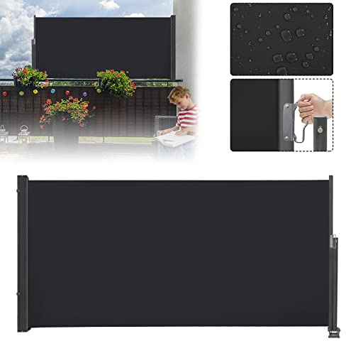 YARDIN Seitenmarkise Ausziehbar Sichtschutz Garten, Sonnenschutz Balkon Sichtschutz Markise Windschutz, Polyester Wasserbeständig Seiten Markise Aussen mit Wandhalterung, 140x300cm, Anthrazit
