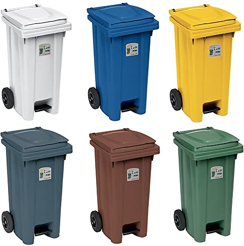 cosedacasa Bidoni industriali con Pedale Coperchio Ruote 120 Lt Raccolta differenziata 4Pz pattumiera contenitori bidoni cibi Alimenti nettezza Urbana per Pub Bar ristoranti Hotel casa Giardino