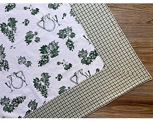 Tovaglia ELENI verde con stampa a uva – Grande tessuto tovaglia in stile rustico, 100 x 100 cm, decorazione da tavolo quadrata – Centrotavola lavabile in 100% cotone come decorazione moderna per