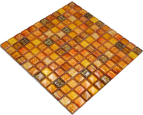 Glasmosaik Mix Glasmosaik Mosaikfliese orange glänzend Wand Küche Bad Dusche