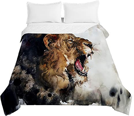 Chickwin Tagesdecke Bettüberwurf Steppdecke, Löwe 3D Tagesdecken mit Präge Wohndecke aus Mikrofaser Sommer Gesteppt Bettdecke Bettbezug für Einzelbett Doppelbett (230x260cm,Grau)