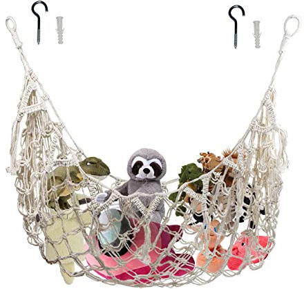 Suerhatcon Spielzeug Aufbewahrung Netz Kinderzimmer Kuscheltier Hängematten Hängender Stofftier Organizer Netzhalter zur Aufbewahrung von Plüschtieren (Beige, 130 x 100 CM)