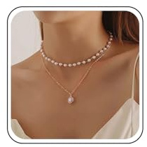 TseenYi Boho Perlenkette Choker Halskette Layering Perlenstrang Halskette Runde Perle Anhänger Clavcile Halskette Winzige Perle Perle Halskette Kugelkette Schmuck Für Frauen Und Mädchen (Gold)