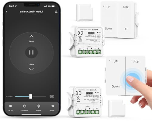 Maxcio Interruttore Tapparelle WIFI con telecomando RF, Relè per Modulo Tapparelle con Funzione Percentuale, Timer, Controllo Voce e Tramite App, Compatibile Con Alexa/Google Home, Smart Life, 2 Packs
