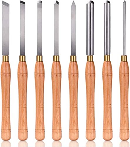 Juego de cinceles de torno de madera HSS de 8 piezas Herramientas de torneado de madera para herramientas de torno Gubias Talla de cinceles sesgados Gubias de desbaste Husillo Cuenco de gubia Herram