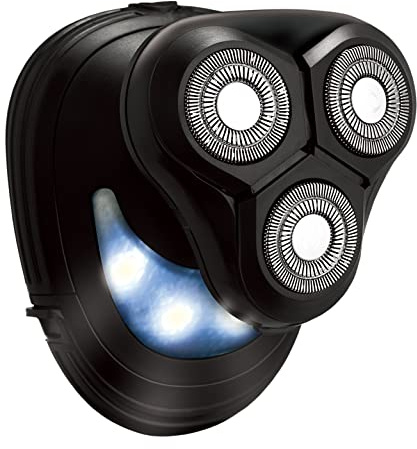 Groom Essentials - Rasoio rotante 3D per viso e testa, da uomo, con luce LED, compatto, a batteria, con 3 testine galleggianti, rasoio elettrico, rasoio da uomo con manico ergonomico