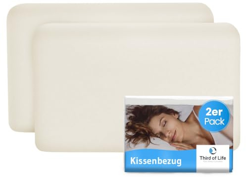 Kissenbezug 40x25 Elfenbein-Weiß Doppelpack für VOLAR Reisekissen | Baumwolle (Double Jersey), Bügelfrei & trocknergeeignet, Kissenhüllen 2er Set mit Reißverschluss, Oeko-Tex Zertifiziert