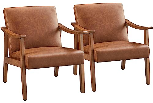 Yaheetech 2 stycken relaxfåtölj, retro, loungefåtölj, stoppad stol, TV-fåtölj, läsefåtölj, enkelsoffa, kan belastas upp till 136 kg, för vardagsrum/receptionsrum/hemmabio/sovrum