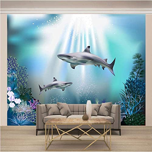 Fotomurale Carta Da Parati Autoadesiva 3D Creatura Del Mare Profondo Grande Squalo Bianco Camera Dei Bambini Bar Ufficio Soggiorno Ristorante Negozio Di Abbigliamento Corridoio Hotel 300(L)x210(H)cm