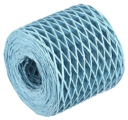 sourcing map Rafia Papel Artesanía Cuerda Cinta Embalaje Papel Cordel 200m Longitud 11mm Ancho Mano Hecho Claro Azul para Bricolaje Decoración Regalo Embalaje