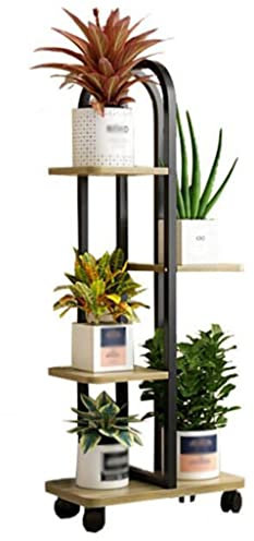 GIZNXBA Blumenregal Balkon Pflanzenständer Metall 4 Tier, Blumenständer Fensterbank Pflanzenregal Für Draußen Blumentreppe Mit Rädern Für Garten Und Wohnzimmer (Color : /Natural A)