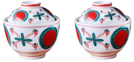 Lot de 2 bols en céramique de style japonais avec couvercles – Bols polyvalents pour soupe, riz et œufs cuits à la vapeur pour ramen, miso, desserts – 11,4 cm, passent au lave-vaisselle
