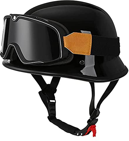 Retro Halbhelm Motorradhelm Deutscher Stil Roller Anti-Collision Helm Mit Persönlichkeit Brille Halbschale Jethelm Für Herren Damen Offenem Helm ECE Zertifizierung 3,3XL