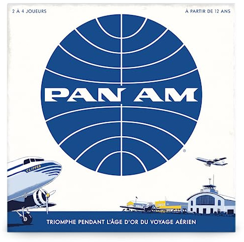PAN AM Lustiges Strategie-Brettspiel für die ganze Familie - Französische Sprache - Enthält 52 Flugzeugminiaturen aus 4 verschiedenen Fluglinien-Epochen (ab 12 Jahren) Ideal für 2-4 Spieler