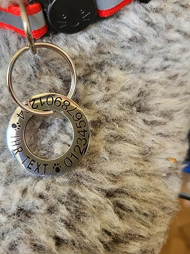 Hundemarke Ring aus Edelstahl mit beidseitiger Gravur für Hunde, Katzen und Welpen, fünf Farben, zwei Größen Durchmesser 30mm und Durchmesser 25 mm (25 mm, Silber)