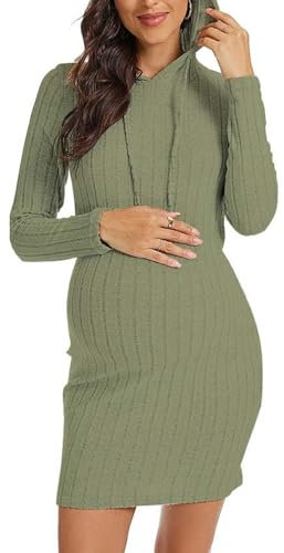 SISAY Mammaklänningar för kvinnor långärmad amningsklänning med huva jumper klänning avslappnad höst vinter huvtröja tröja klänning elegant mini bodycon graviditetsklänning för baby shower
