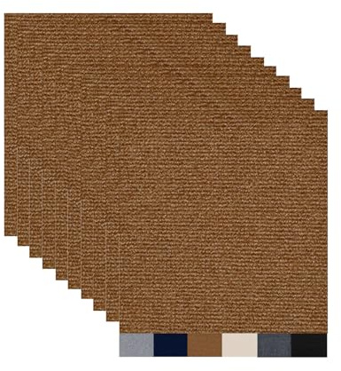Hiseng Teppichfliesen Selbstklebend 30x30cm, 10/20/30 Stück Teppichfliesen Selbstliegend Rutschfeste Strapazierfähig Teppich Bodenbelag für Büro Wohnzimmer Schlafzimmer (10 Stück,Braun)