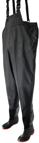 Finest-Filters Black Pond Chest Waders With Boots Waterproof PVC Adjustable Suspenders UK Sizes 6-11 For Men Women Unisex Fishing Angling Koi Pond Waders (UK Shoe Size 9)
