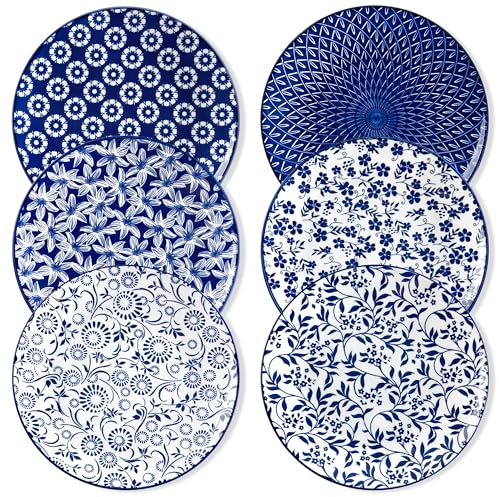 vancasso Selene Dinner Plates Set of 6, 10.25 Inch Vintage Blue Scratch Resistant Ceramic Serving Plates for Pasta,Dessert,Salad, Microwave Dishwasher Safe