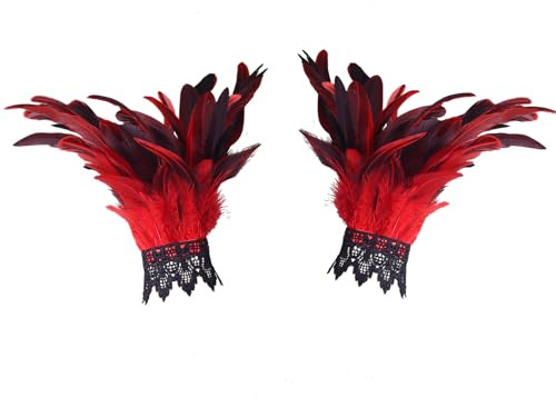 Chyuxinda Damen Gothic Feder Manschetten Kostüme Handschuhe Handgelenk Band für Halloween Karneval