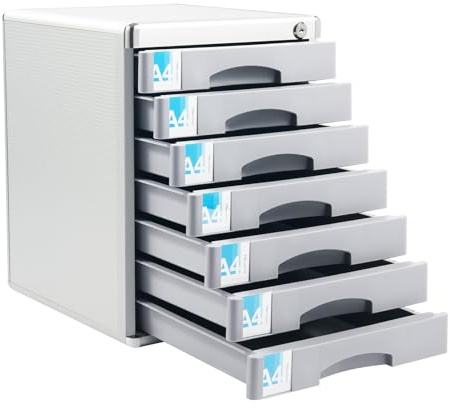 MEHOOSPVN Schubladenset Metall Schubladenbox Abschließbar 7 Schubladen Schreibtisch Organizer Dokumenten Aufbewahrung Ablagebox Aluminiumlegierung, Robust Ordnungsbox für um Dateien, Büropapiere