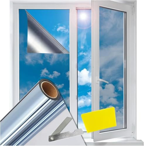 Pellicola autoadesiva per finestra a specchio veneziano, 300 x 50 cm, protezione UV, isolamento termico, facile da applicare, ufficio