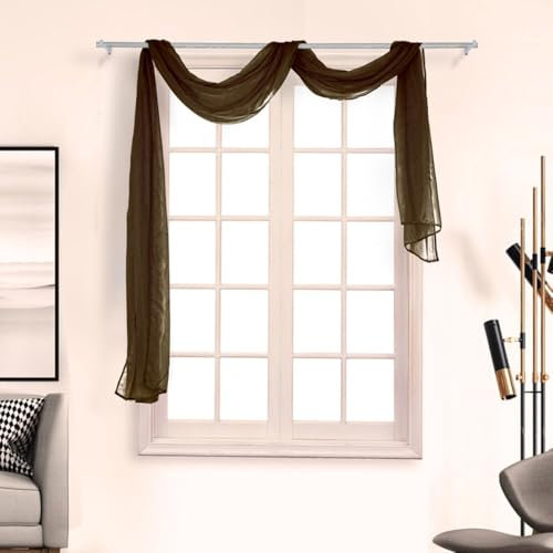 Whakano 1 Stück Querbehang Freihanddeko,Transparentem Gardinen Schals Voile,in 21 Farben erhältlich,Gardinen Tüll,Dekoschals,Vorhangschal für Fotografie Party Hochzeit Taufe,90cmx300cm,Kaffeebraun