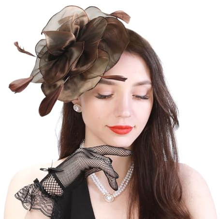 LumiSyne Fascinators Hut Für Damen Blume Tüll Bänder Federn Auf Einem Stirnband Und Einem Geteilten Clip Vintage Elegant Kopfbedeckung Kopfschmuck Für Cocktail Tea Party Hochzeit Prom Pferderennen