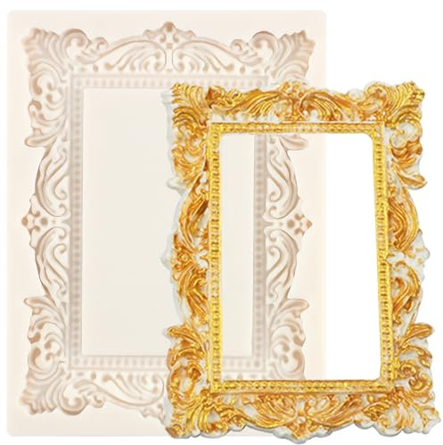 MINFEIDMS Baroque Photo Frame Fondant Moulds Picture Frame Silicone Moulds Mirror Frame Mould for Sugar Craft Cake Decorating Chocolate Cupcake Topper Candy Polymer Clay Gum Paste