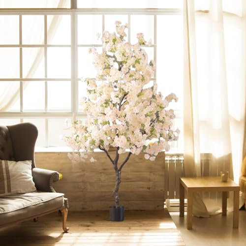 XMWOEIX Arbre Artificiel d'intérieur en Fleurs de Cerisier artificielles pour décoration, cerisiers en Fleurs Presque naturels avec de Fausses Fleurs, cerisiers artificiels pour Balcon (Blanc, XXL)