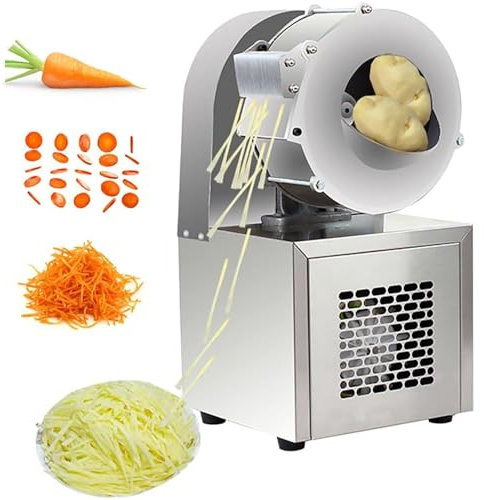 WOTZOV Cortadora y ralladora de Verduras eléctrica, cortadora y trituradora de Verduras automática Comercial de 180 W con Cuchilla de 2,5 mm, para Cebolla, Jengibre, limón y Rep