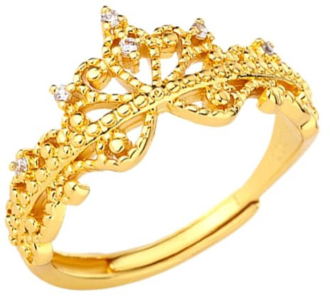 GVCXCSGE Damen-Kronenring, verstellbar, offen, hohl, Kronenring, Eternity-Ringe, Trendige Freundschaftsringe (Gold)