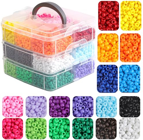 KAKW Ponnypärlor för armband, 3 600 st plastpärlor för vänskapsarmband halsband 6 x 9 mm 18 st enfärgade pärlor för smyckestillverkning tillbehör förpackning med 3