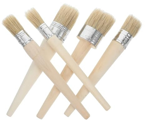 Gadpiparty 5pcs Paint Brush Round Wood Handle Flat Brush for Furniture Chalk Paint Wax Application DIY Craft Decor Tool