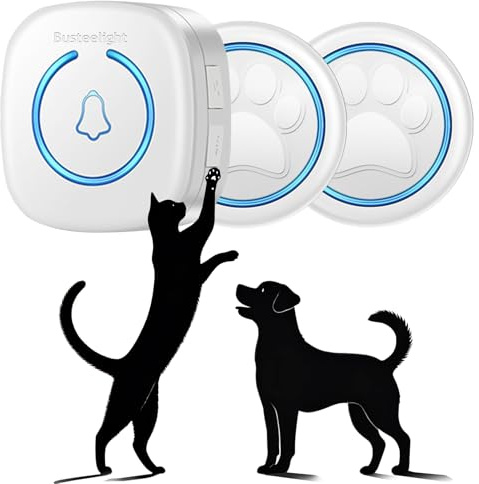 A6 Wht Katzenklingel & Hundeklingel (2 Klingeltaster + 1 Empfänger) | Kabellose Haustier-Türklingel für Außenbereich, 300 m Reichweite, 60 Melodien, LED-Signal, Wasserdicht, Buzzer Hund & Katzen