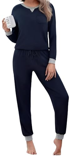 Marvmys Schlafanzug Damen Lang Baumwolle Zweiteiliger Nachtwäsche Langen Ärmeln Sleepwear Winter Pyjama Set Mit Taschen S-3XL