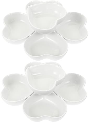 LIGIGWASH 10pcs Japanese Style Heart-Shaped Ceramic Dipping Sauce Bowls Small White Condiment and Soy Sauce Dishes for Kitchen and Restaurant