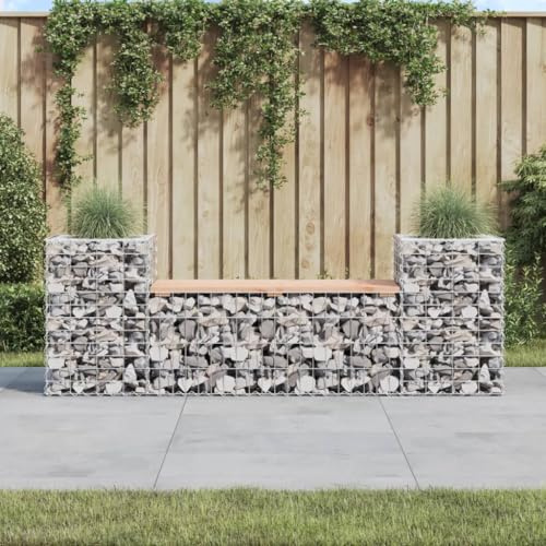 QUAHEAS Vielseitige Gabionen Gartenbank aus Massivholz Douglasie, 183x41x60,5 cm, mit praktischen Pflanzgefäßen für einladende Outdoor Bänke, Stühle im Außenbereich und auf der Terrasse.