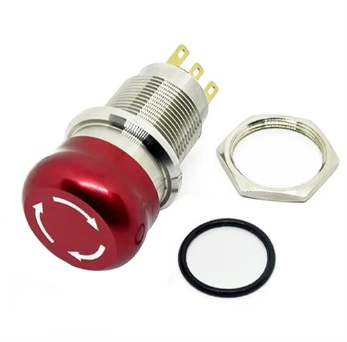 Interrupteur d'arrêt d'urgence rond en métal, 16 mm, 19 mm, 22 mm, bouton-poussoir, 1NO, 1NC, 2NO, 2NC, interrupteur à verrouillage, marche/arrêt, avec harnais, 4 pièces(19mm round,1NO1NC)