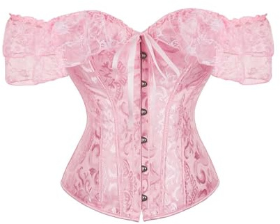 Corset Brocado Mujer de Encaje Corse Disfraz Halloween con Hombros Descubiertos, Corsé con Cordones Y Varillas para Mujer, Lencería Moldeadora de Cuerpo, Top Bustier de Entrenamiento de Cintura