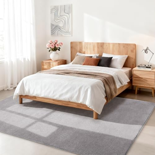 Wohnzimmerteppich, Kurzflor Teppiche Wohnzimmer Deko Flauschiger Weich Waschbarer & Anti-Rutsch Modern Einfarbiges Teppich für Schlafzimmer, Kinderzimmer, Bettvorleger Matte, 200x280cm, Hellgrau