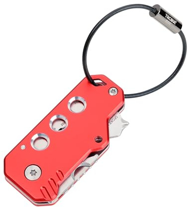 Mini-outil TROIKA avec 11 fonctions KEY TOOL Porte-clés avec boucle métallique Coupe-fil en acier inoxydable 420 et aluminium anodisé rouge Résistant et toujours à portée de main – Troika Original