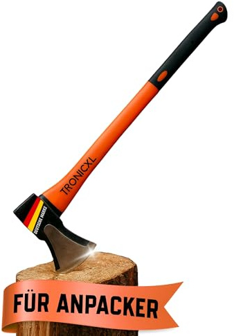 TronicXL Ascia da 2000 g grande – Manico in fibra di vetro a bassa vibrazione – Estremità gommata – Per una lavorazione precisa del legno/con protezione da taglio/taglio/taglio taglio/campeggio