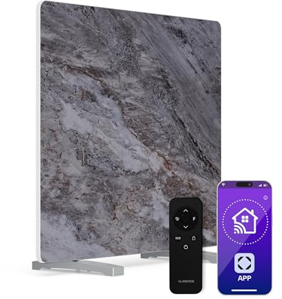 Klarstein Infrarotheizung Wandmontage 420W – Marmoroptik, Thermostat, App & Alexa Steuerung, IP43, Überhitzungsschutz, für Bad & Wohnzimmer, elektrische Wandheizung, Grau