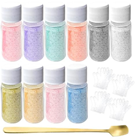 Caelura 10 Epoxidharz Farbe Mica Pulver Set 10ml, Farbpigmente für Gießpulver, Glitzerpulver, Glitter Pigmentpulver für Epoxidharz, Nagelkunst, Körper, Make-up, Becher, Farbe, Ornamente, Karten